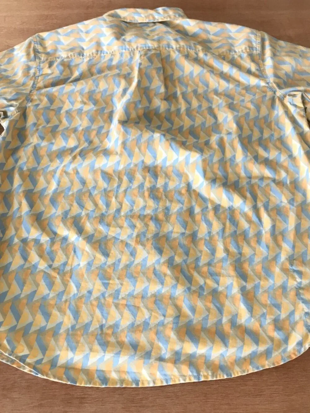 Prana Standard Fit Shirt Men L Yellow Geometric Button Up Pocket Short Sleeve